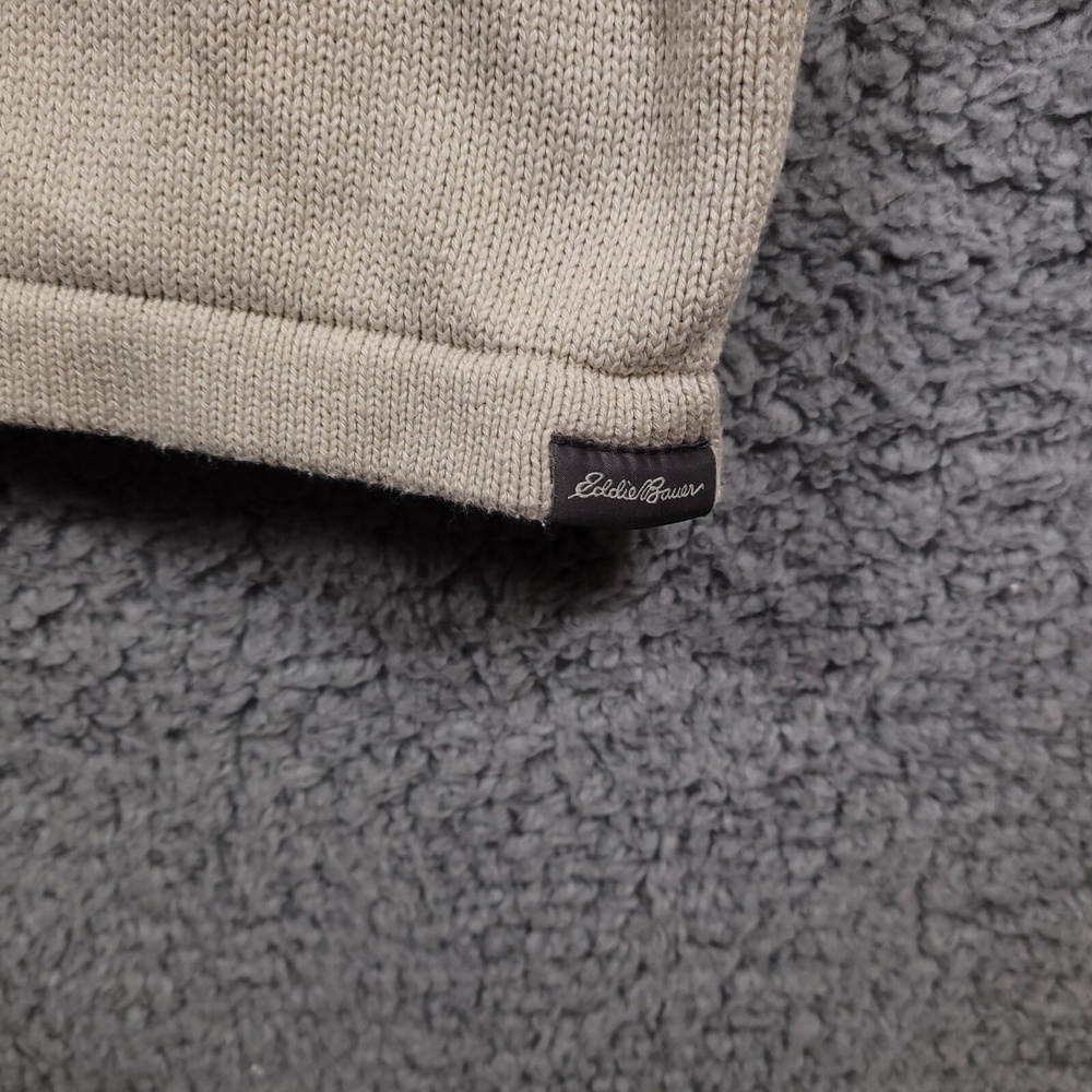 Eddie Bauer Mens 2XL Mock Neck Quarter Zip Long Sleeve Sweatshirt Cream YKK - Picture 2 of 9